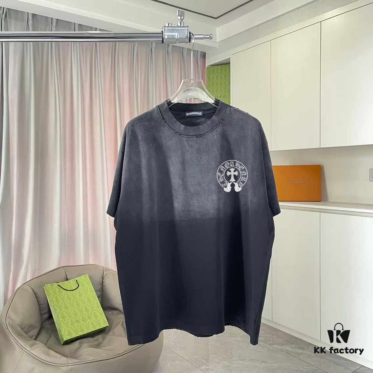 CH Cro* 2025 Summer New Arrival Distressed Washed Ripped Monkey Spray Buddhist Scripture Cross Print Short Sleeve T-Shirt Custom 320g Fabric Unisex