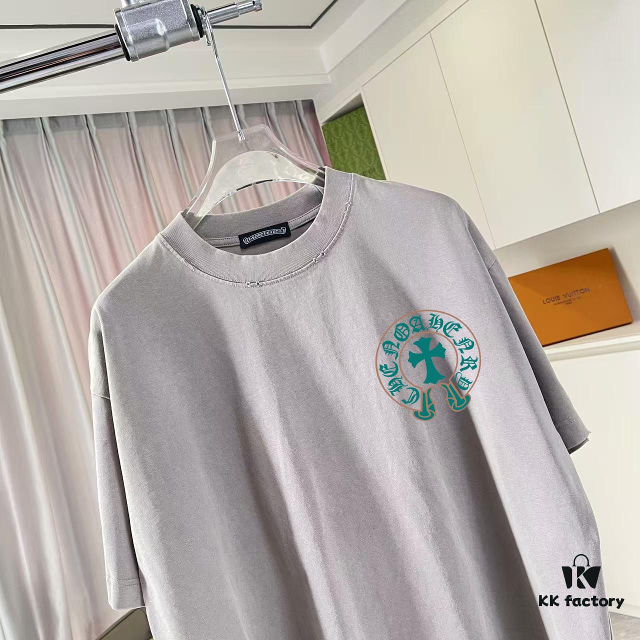 Ch Kro *2025 Summer New Arrival Distressed Washed T-Shirt with Monkey Spray and Sanskrit Cross Print Short-Sleeve Tee Custom 320g Fabric Unisex