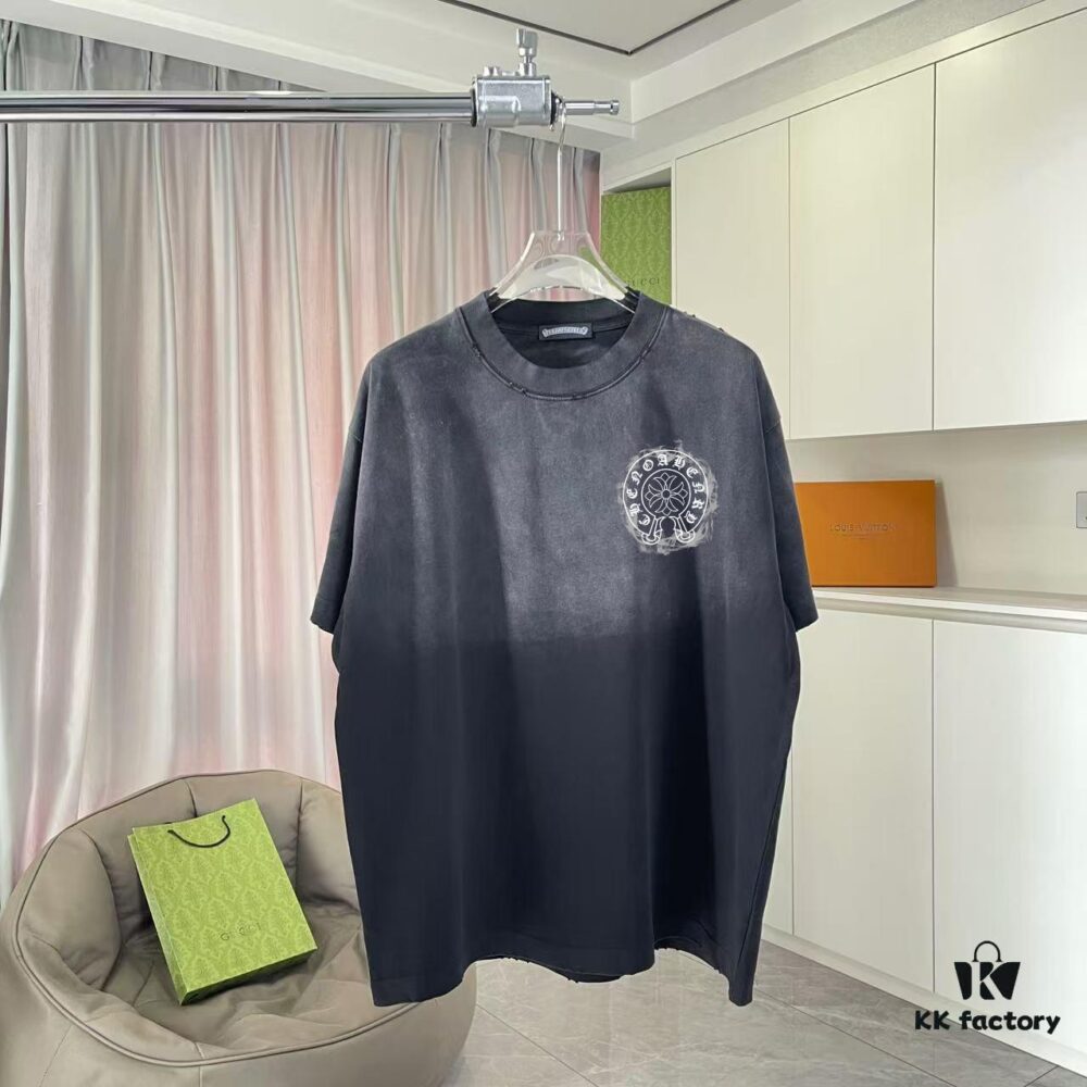 CH Crochet * 2025 Summer New Arrival Distressed Washed Short Sleeve T-Shirt with Monkey Spray and Sanskrit Cross Print Unisex Custom 320g Fabric