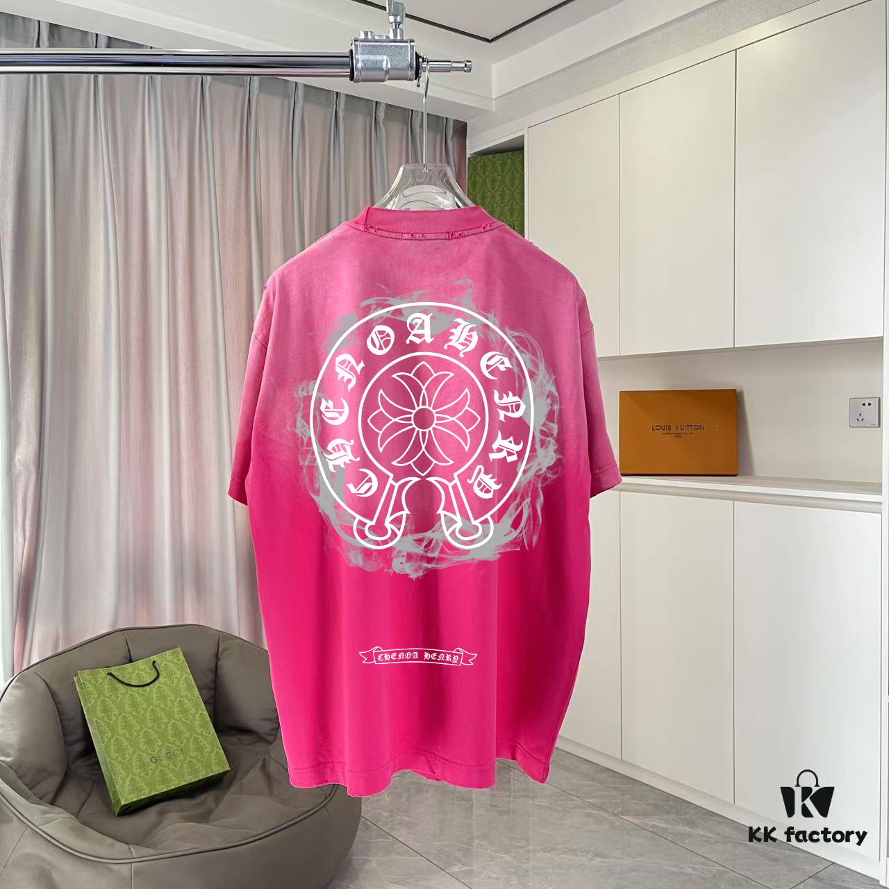 CH Crochet 2025 Summer New Arrival Distressed Washed Ripped Monkey Spray Buddhist Script Cross Print Short Sleeve T-Shirt Custom 320g Fabric Unisex