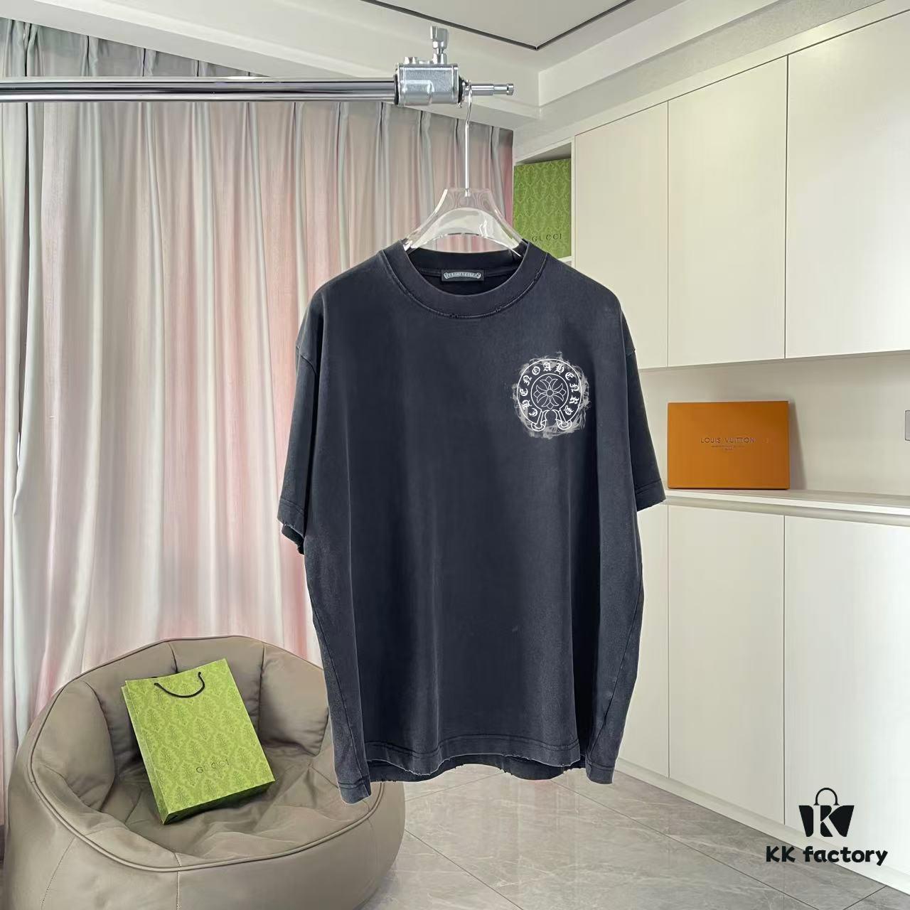 CH Crochet * 2025 Summer New Arrival Distressed Washed Short Sleeve T-Shirt with Monkey Spray and Sanskrit Cross Print Unisex Custom 320g Fabric