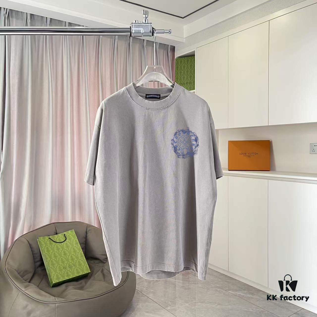 CH Cro 2025 Summer New Arrival Distressed Washed Ripped Horse Mottled Print Sanskrit Cross Short Sleeve T-Shirt Custom 320g Fabric Unisex