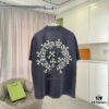 CH Crochet 2025 Summer New Arrival Distressed Washed Short Sleeve T-Shirt with Monkey Spray and Sanskrit Cross Print Custom 320g Fabric Unisex