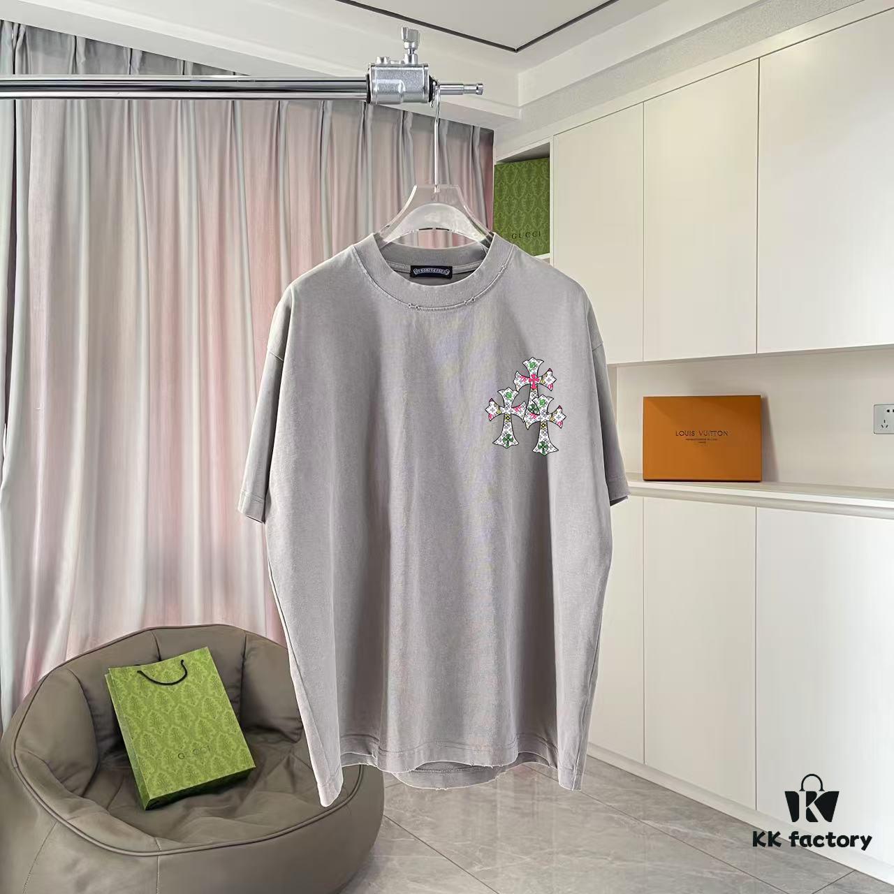 CH Crochet 2025 Summer New Arrival Washed Distressed Ripped Horse Mottled Print Sanskrit Cross Short Sleeve T-Shirt Custom 320g Fabric Unisex