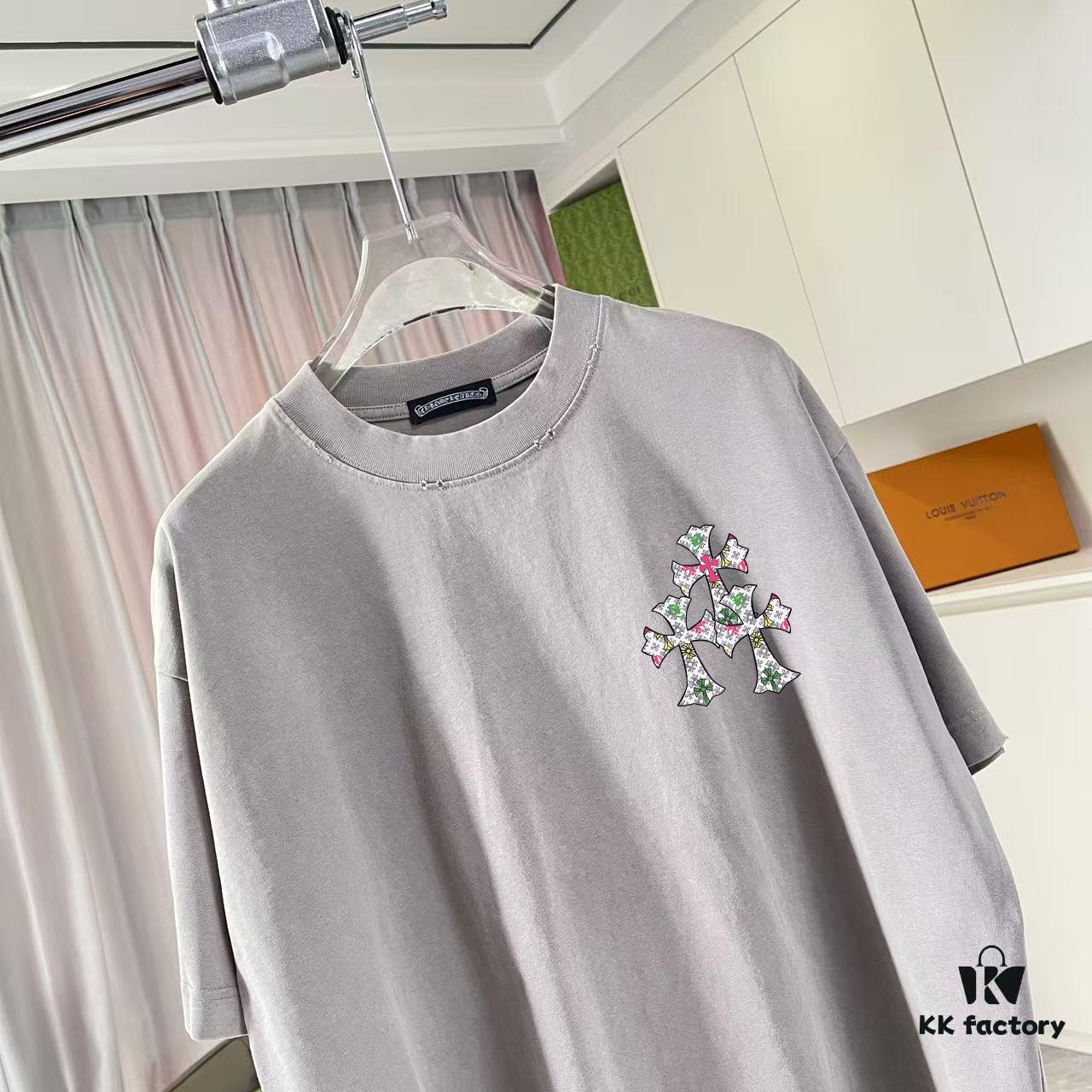 CH Crochet 2025 Summer New Arrival Washed Distressed Ripped Horse Mottled Print Sanskrit Cross Short Sleeve T-Shirt Custom 320g Fabric Unisex