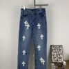 New Chrome Hearts Leather-Patched Denim Jeans Unisex
