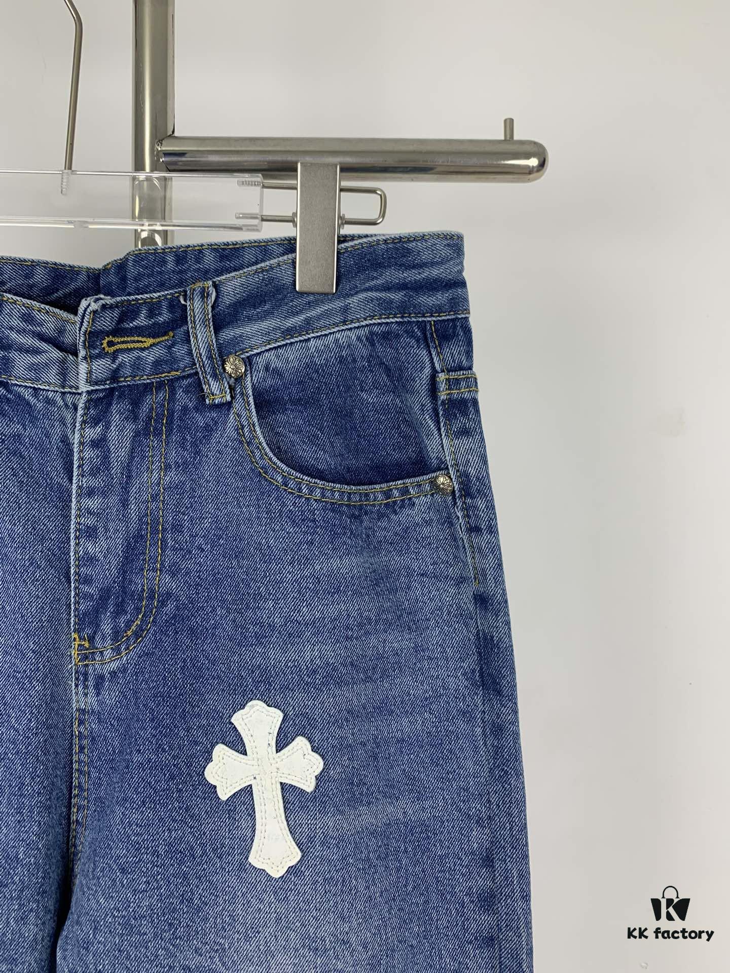 New Chrome Hearts Leather-Patched Denim Jeans Unisex