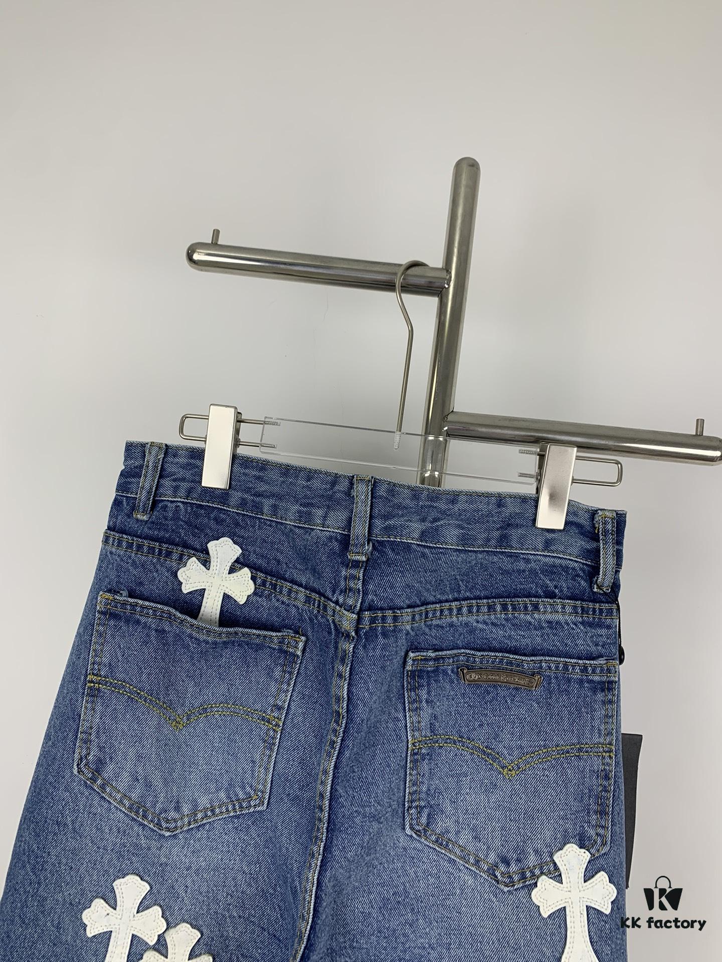 New Chrome Hearts Leather-Patched Denim Jeans Unisex