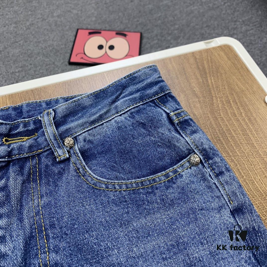 New Chrome Hearts Leather-Patched Denim Jeans Unisex