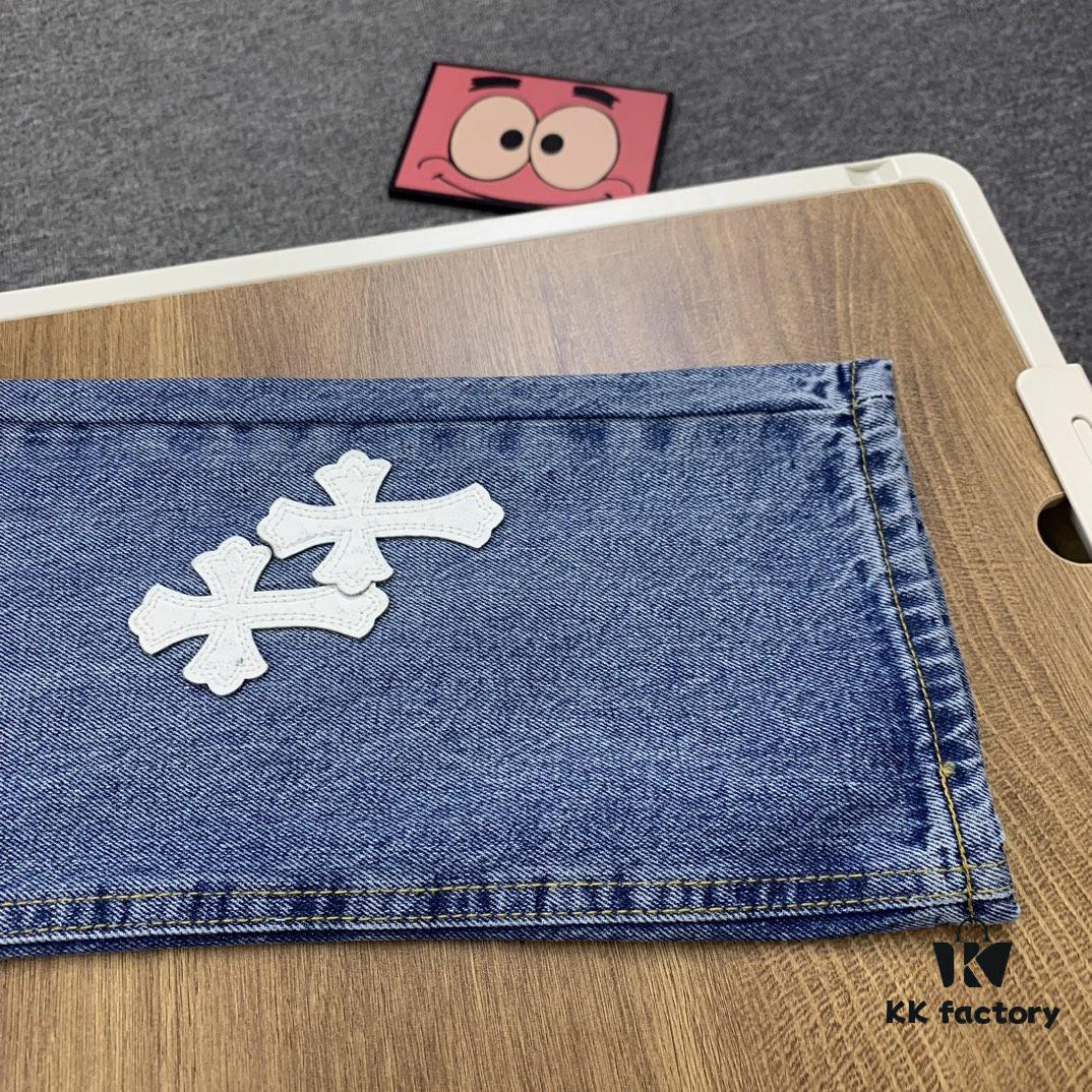 New Chrome Hearts Leather-Patched Denim Jeans Unisex