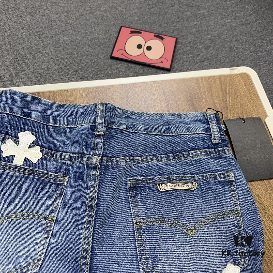 New Chrome Hearts Leather-Patched Denim Jeans Unisex