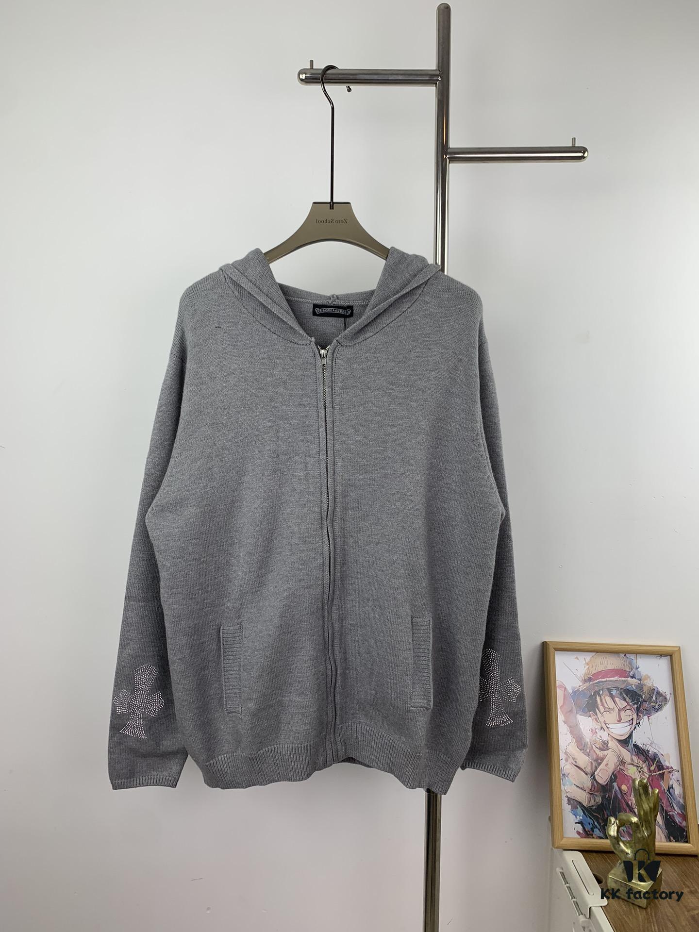 Chrome Hearts CH Cross Classic Heavy Embellished Zip-Up Knit Hooded Sweater Coat