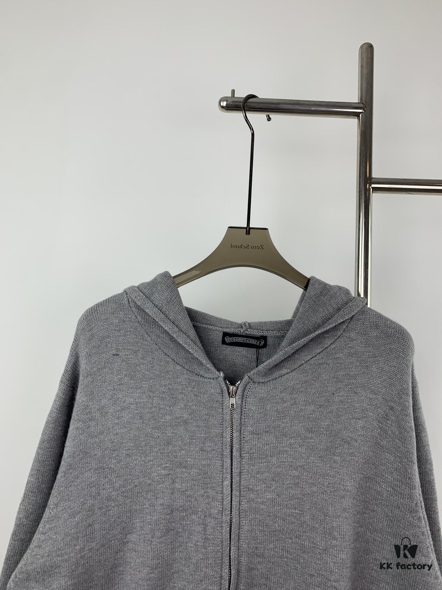 Chrome Hearts CH Cross Classic Heavy Embellished Zip-Up Knit Hooded Sweater Coat