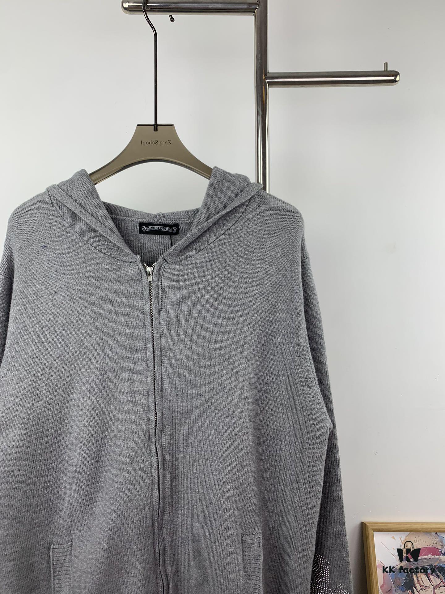 Chrome Hearts CH Cross Classic Heavy Embellished Zip-Up Knit Hooded Sweater Coat