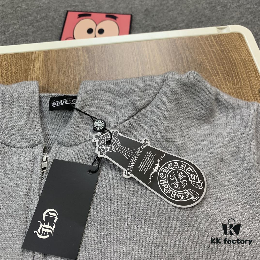 Chrome Hearts CH Cross Classic Heavy Embellished Zip-Up Knit Hooded Sweater Coat