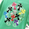 Chrome Hearts 320g Washed Short Sleeve T-Shirt with Rainbow Embroidered Cross Sanskrit Logo