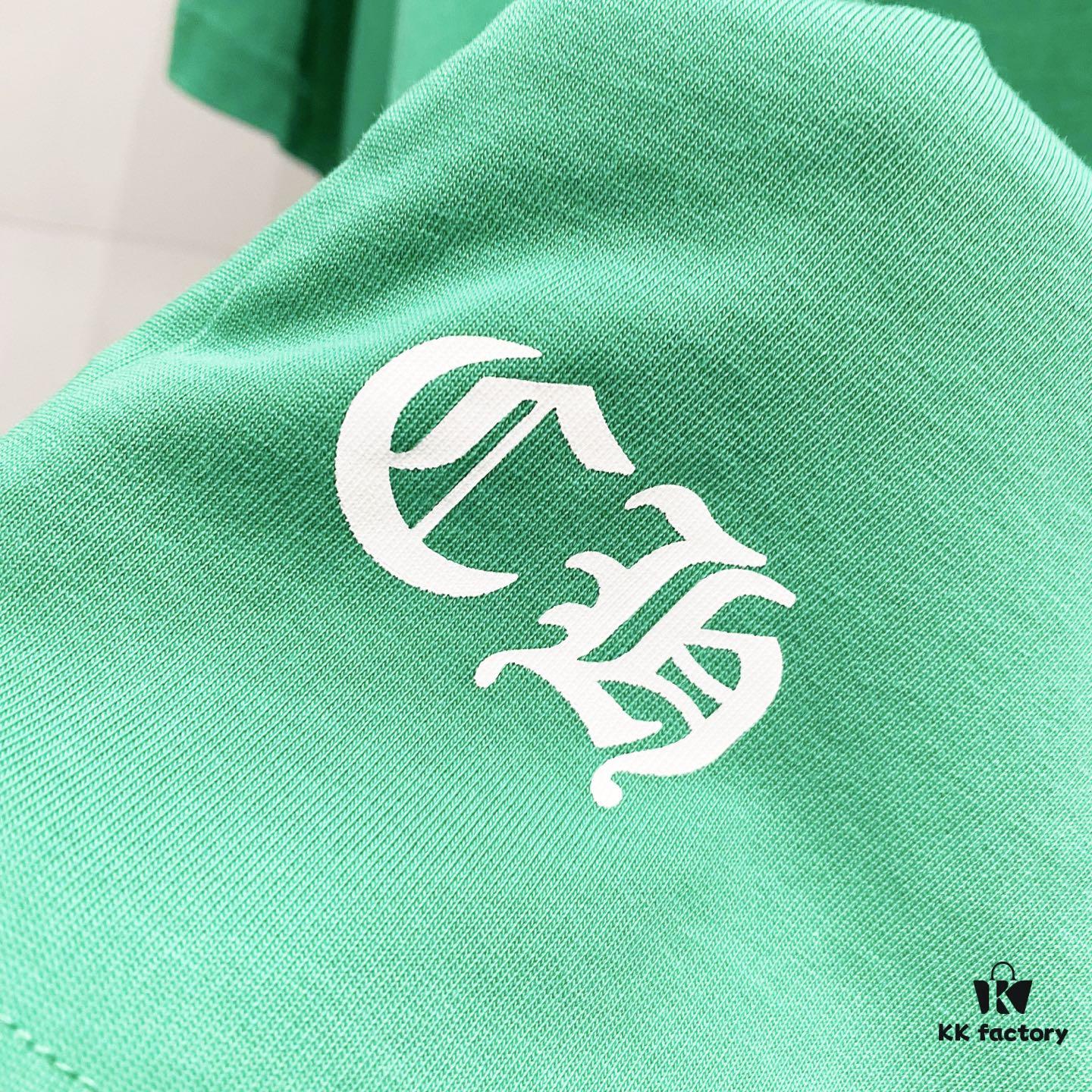 Chrome Hearts 320g Washed Short Sleeve T-Shirt with Rainbow Embroidered Cross Sanskrit Logo