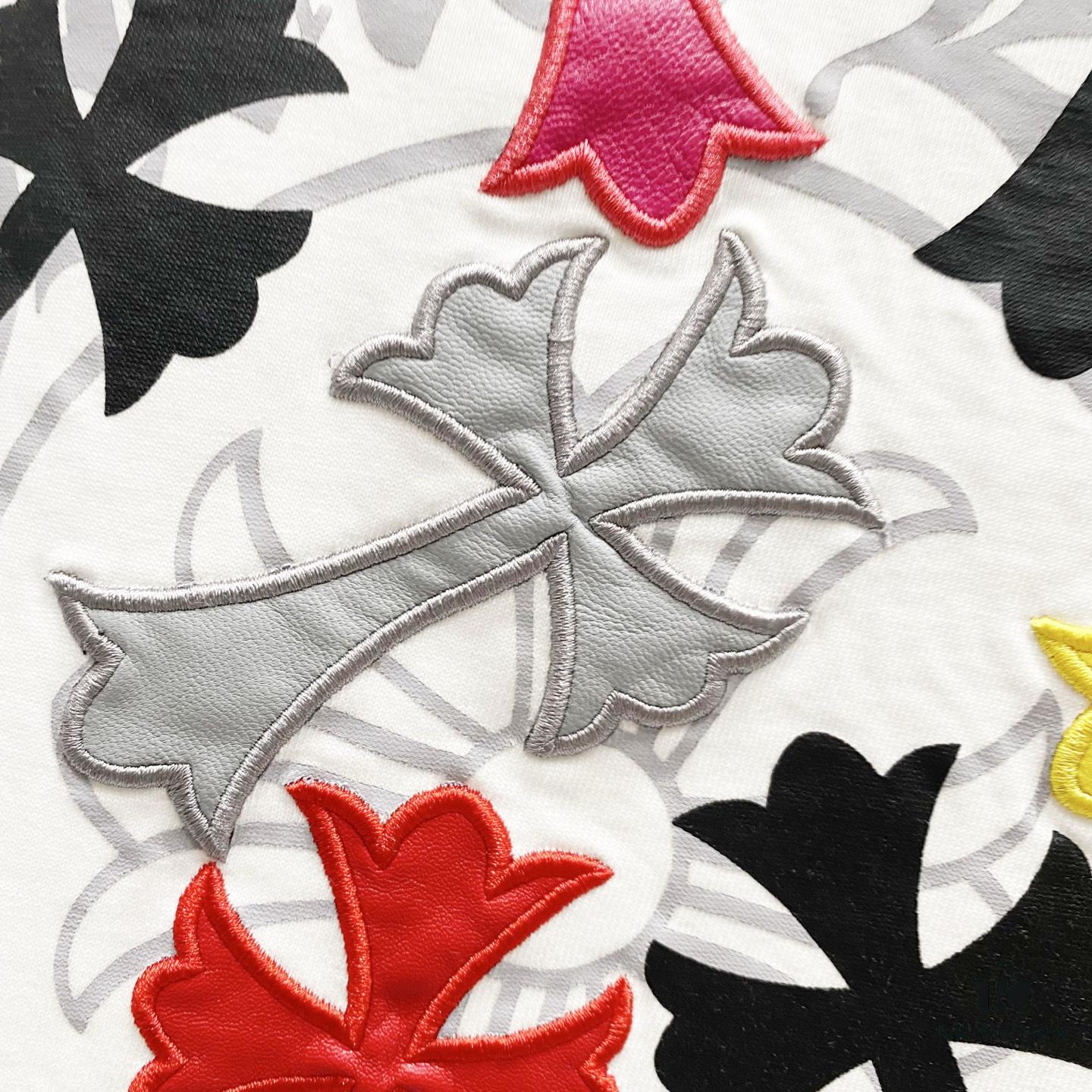 Chrome Hearts 320g Washed Short Sleeve T-Shirt with Rainbow Embroidered Cross Sanskrit Logo