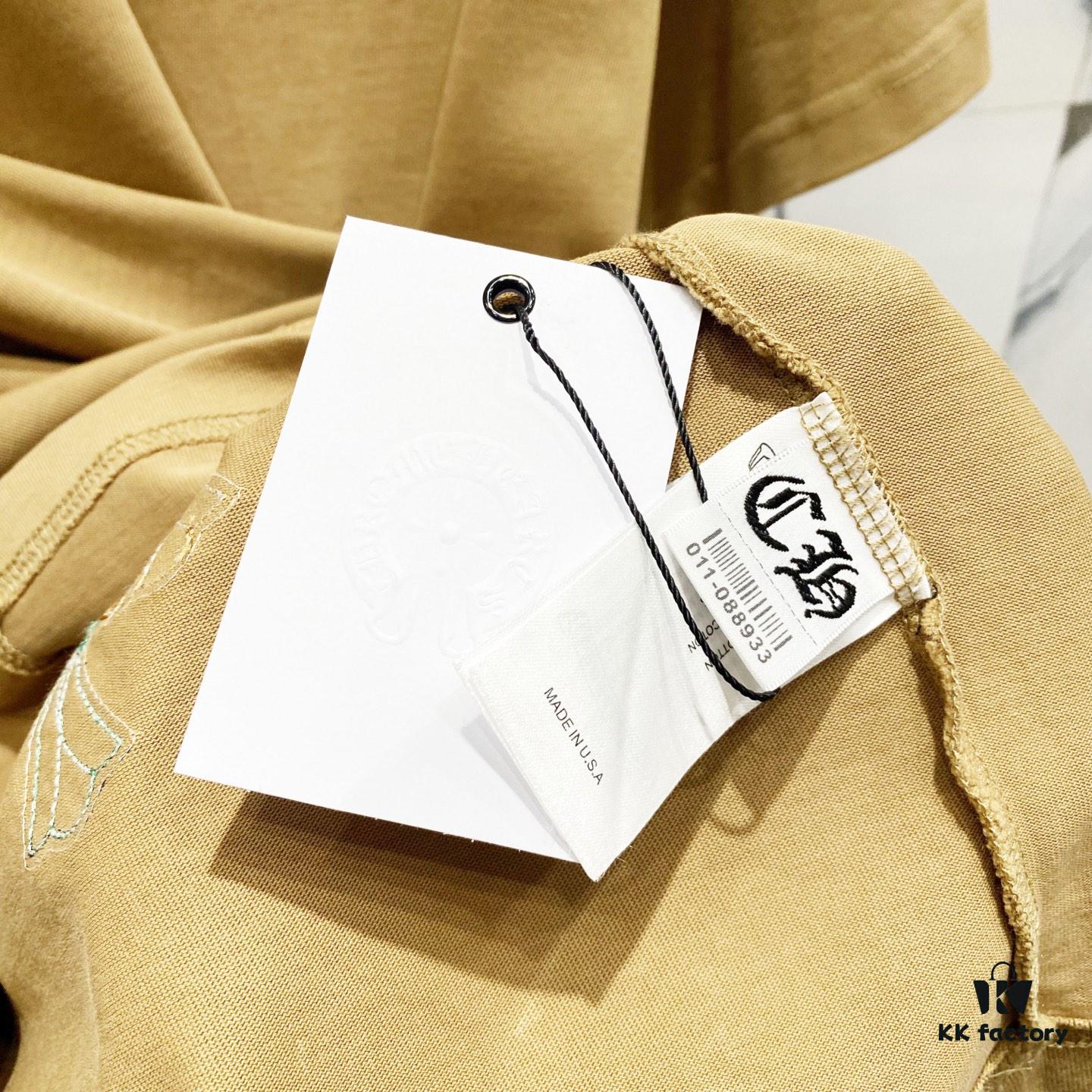 Chrome Hearts 320g Washed Short Sleeve T-Shirt with Leather Sanskrit Mantra and Colorful Cross Logo Front and Back