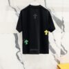 Chrome Hearts 320g Washed Cotton Short Sleeve T-Shirt with Leather Front and Back Sanskrit Mantra Colorful Cross Logo