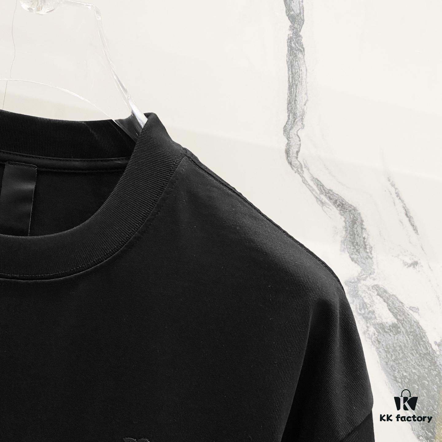 Chrome Hearts 320g Washed Cotton Short Sleeve T-Shirt with Leather Front and Back Sanskrit Mantra Colorful Cross Logo