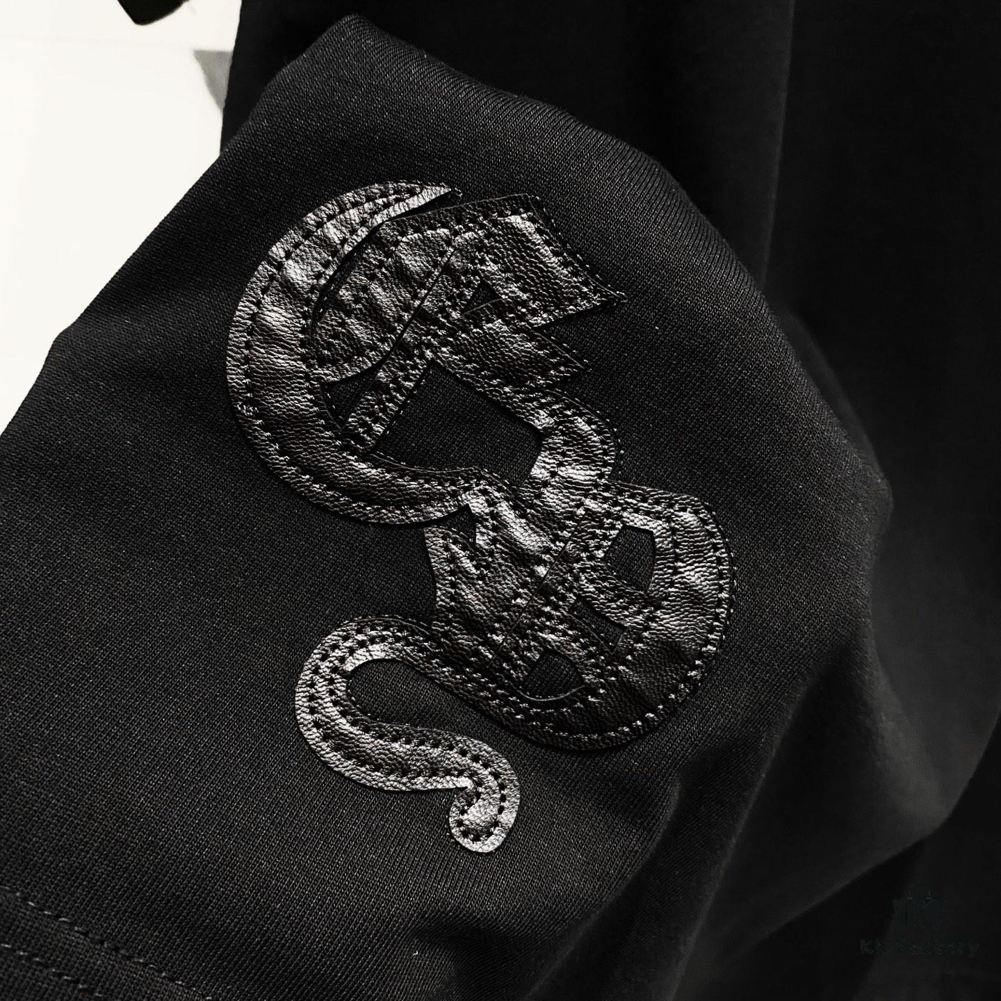 Chrome Hearts 320g Washed Cotton Short Sleeve T-Shirt with Leather Front and Back Sanskrit Mantra Colorful Cross Logo