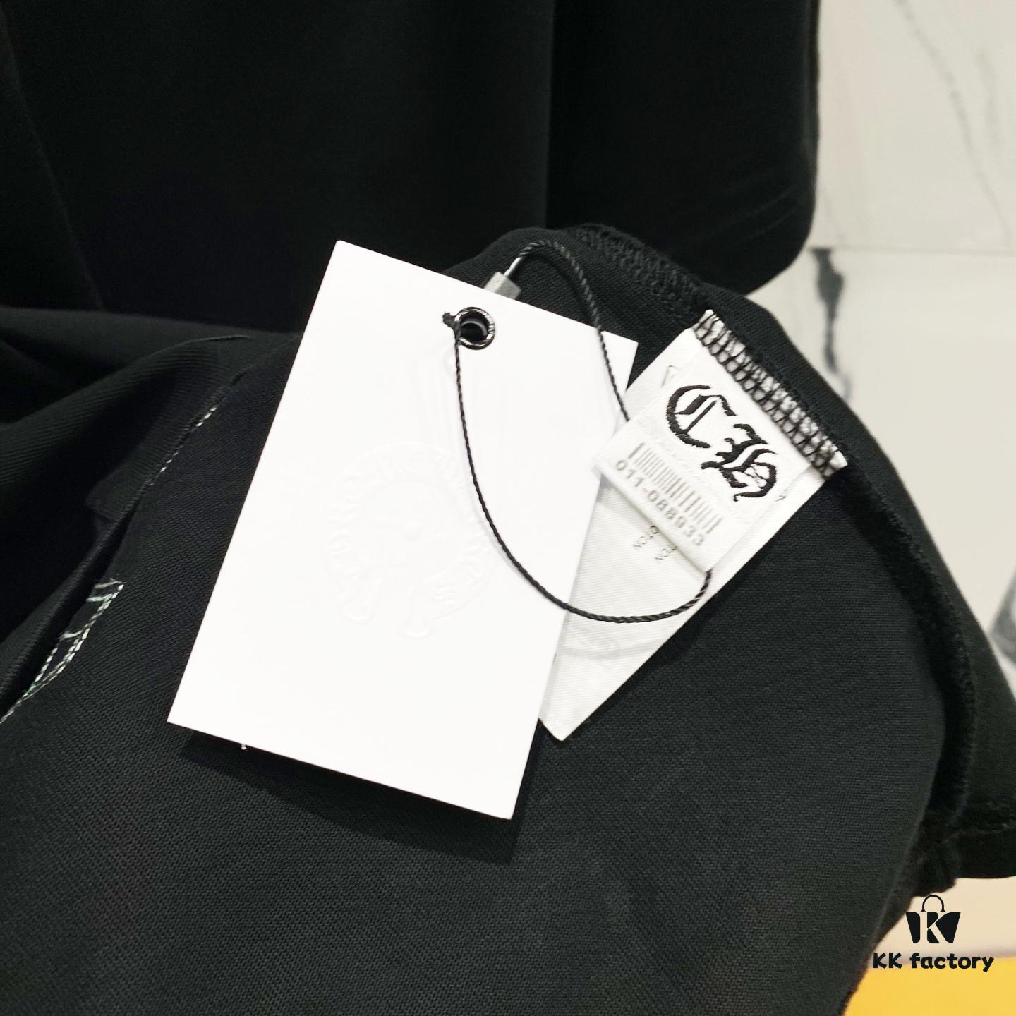 Chrome Hearts 320g Washed Cotton Short Sleeve T-Shirt with Leather Front and Back Sanskrit Mantra Colorful Cross Logo