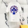 Chrome Hearts 320g Washed Short Sleeve T-Shirt with Embroidered Sanskrit Logo and Cross Patch