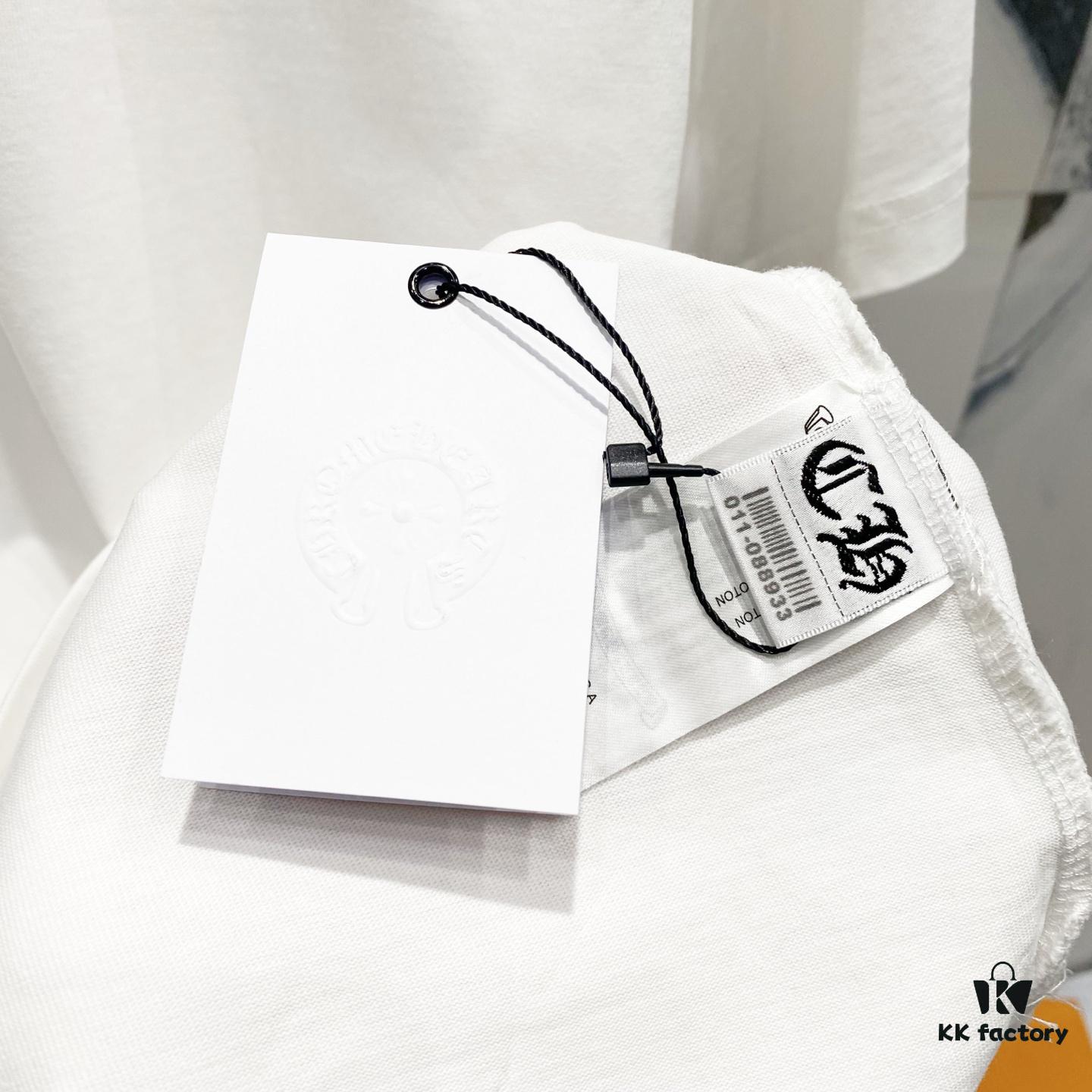 Chrome Hearts 320g Washed Short Sleeve T-Shirt with Embroidered Sanskrit Logo and Cross Patch