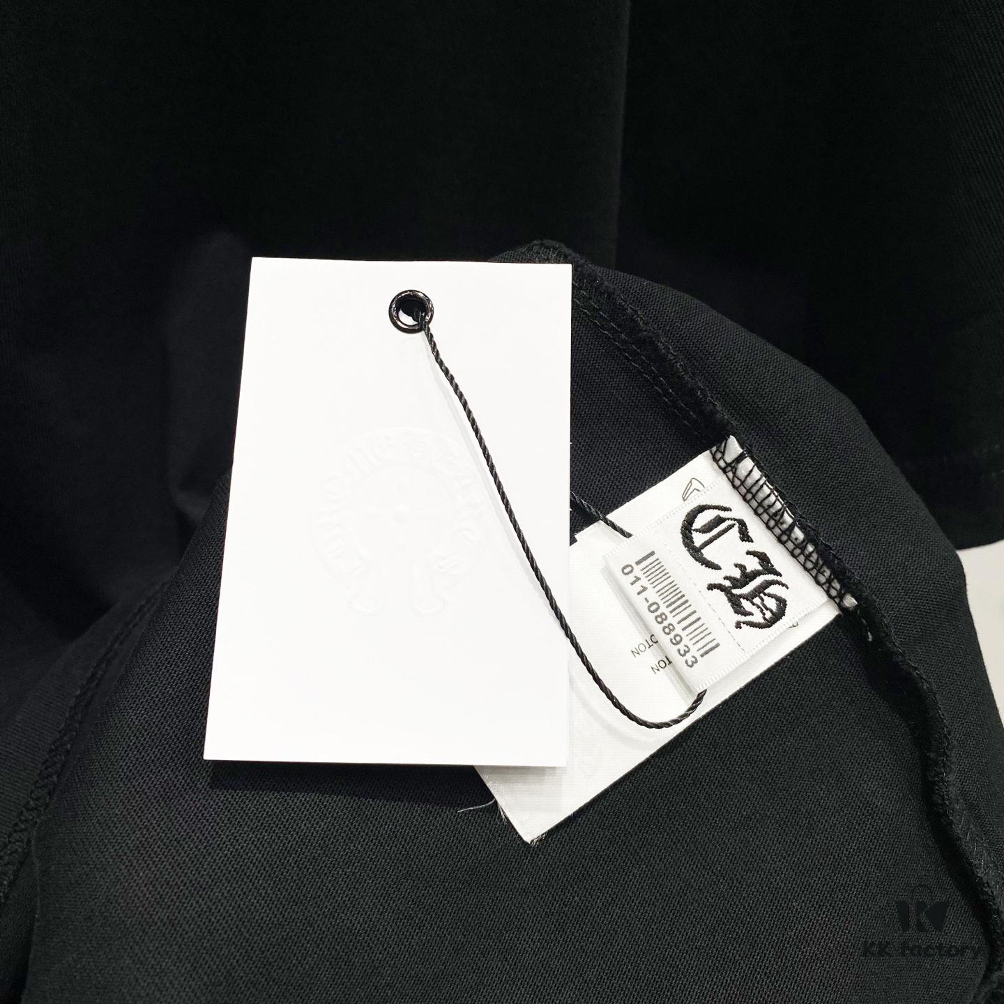 Chrome Hearts 320g Washed Cotton Short Sleeve T-Shirt with Embroidered Sanskrit Logo and Cross Patch