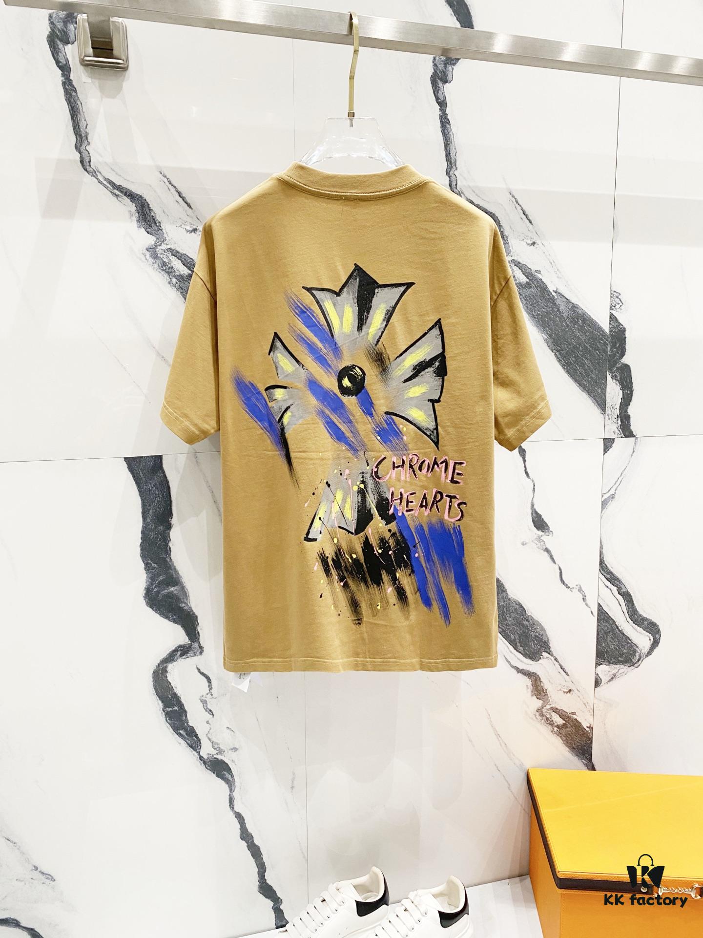 Chrome Hearts 320g Washed Short Sleeve T-Shirt with Graffiti Cross Sanskrit Logo Front and Back Print