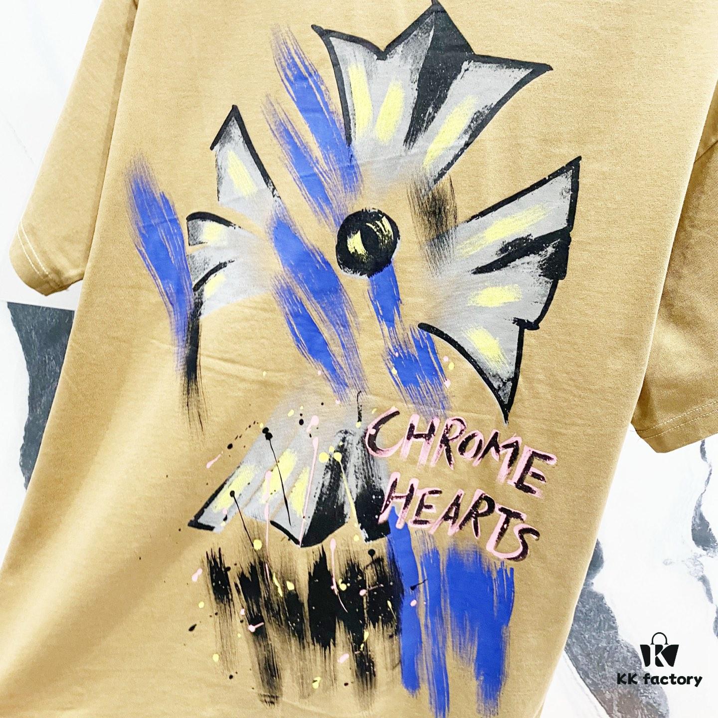 Chrome Hearts 320g Washed Short Sleeve T-Shirt with Graffiti Cross Sanskrit Logo Front and Back Print