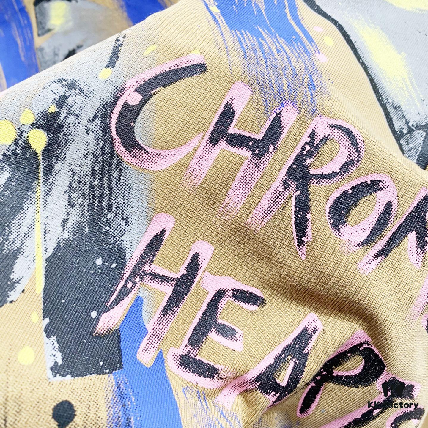 Chrome Hearts 320g Washed Short Sleeve T-Shirt with Graffiti Cross Sanskrit Logo Front and Back Print