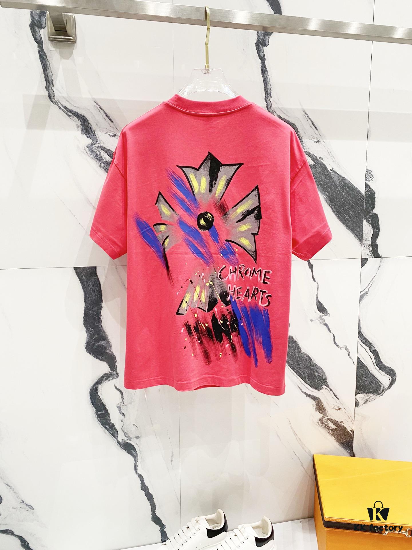 Chrome Hearts 320g Washed Short Sleeve T-Shirt with Graffiti Cross, Sanskrit Logo and Front Back Print Design