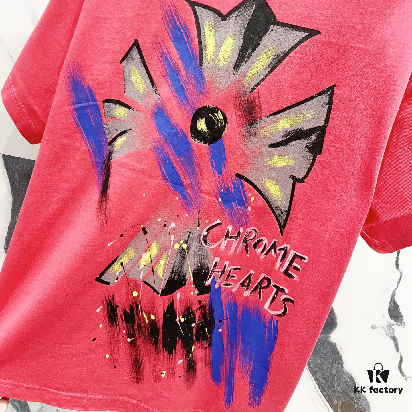 Chrome Hearts 320g Washed Short Sleeve T-Shirt with Graffiti Cross, Sanskrit Logo and Front Back Print Design