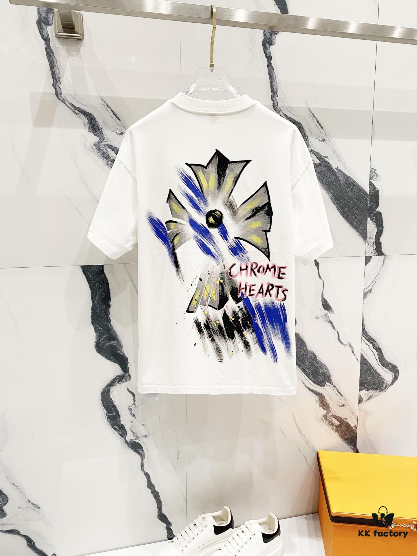 Chrome Hearts 320g Washed Short Sleeve T-Shirt with Graffiti Cross Sanskrit Logo Front and Back Print