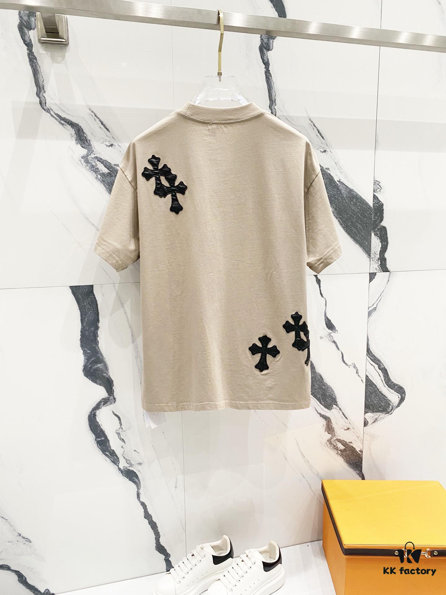 Chrome Hearts 320g Washed Short Sleeve T-Shirt with Embroidered Logo, Leather Patch and Cross Design