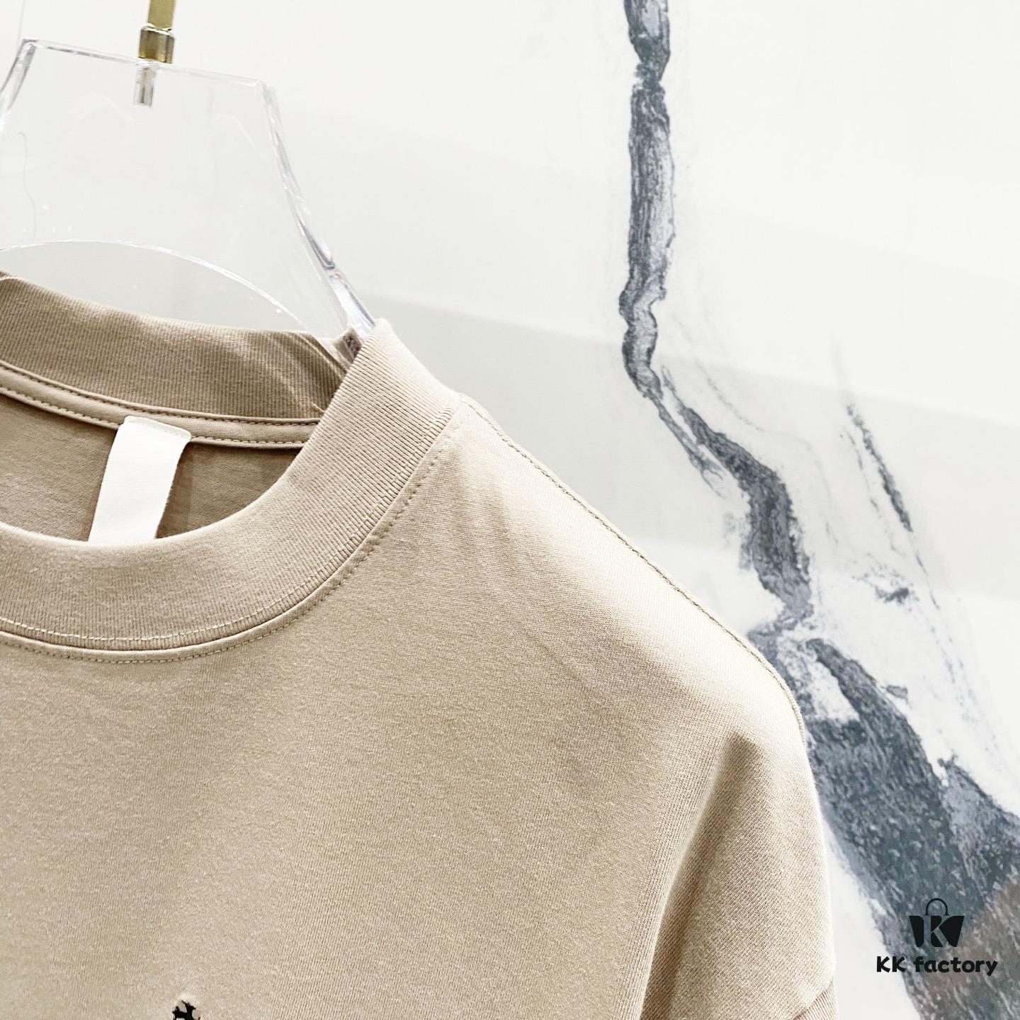 Chrome Hearts 320g Washed Short Sleeve T-Shirt with Embroidered Logo, Leather Patch and Cross Design