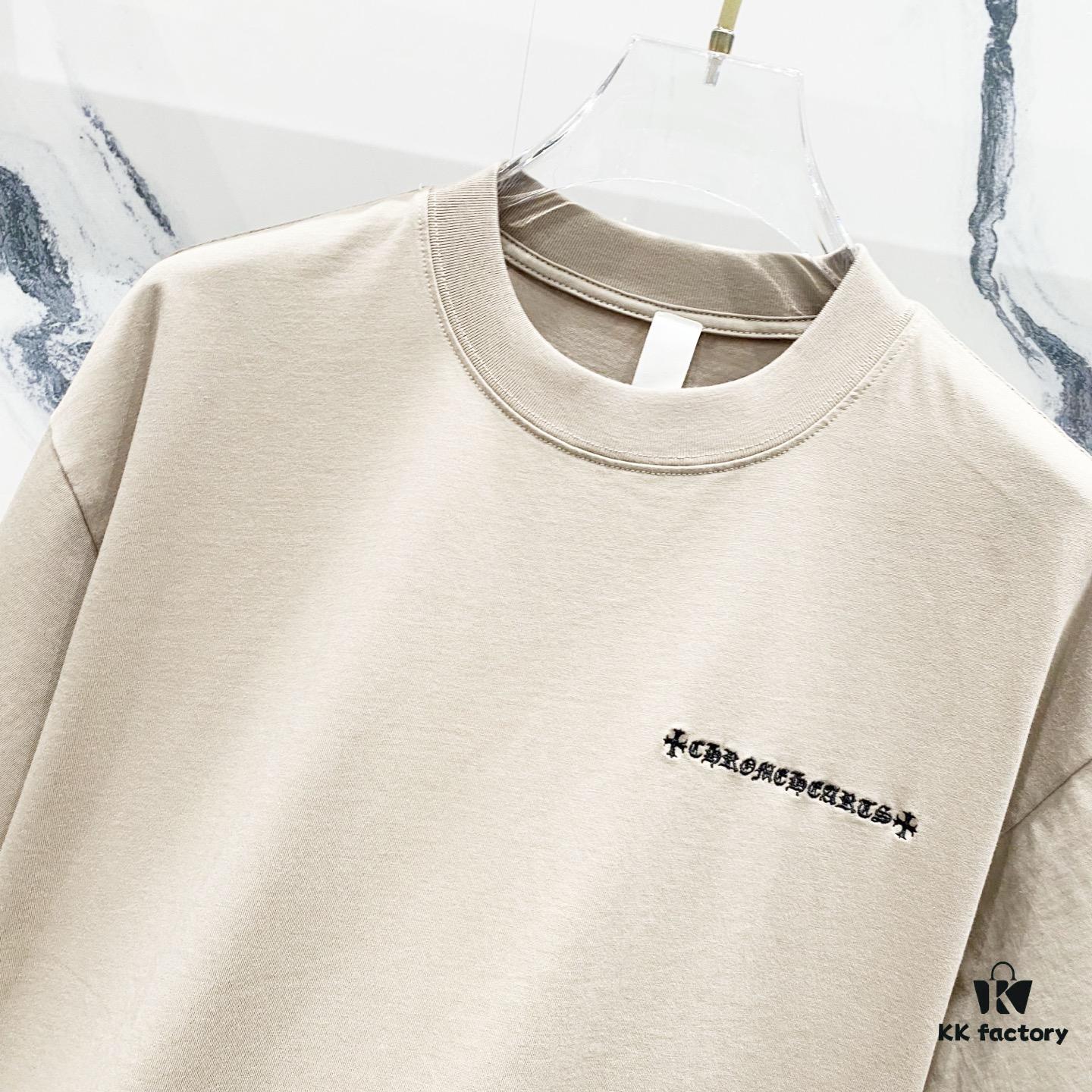 Chrome Hearts 320g Washed Short Sleeve T-Shirt with Embroidered Logo, Leather Patch and Cross Design