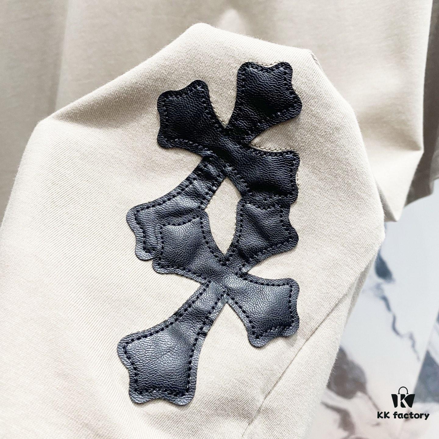 Chrome Hearts 320g Washed Short Sleeve T-Shirt with Embroidered Logo, Leather Patch and Cross Design