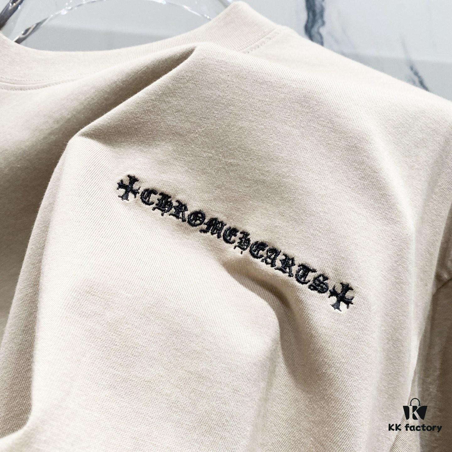 Chrome Hearts 320g Washed Short Sleeve T-Shirt with Embroidered Logo, Leather Patch and Cross Design