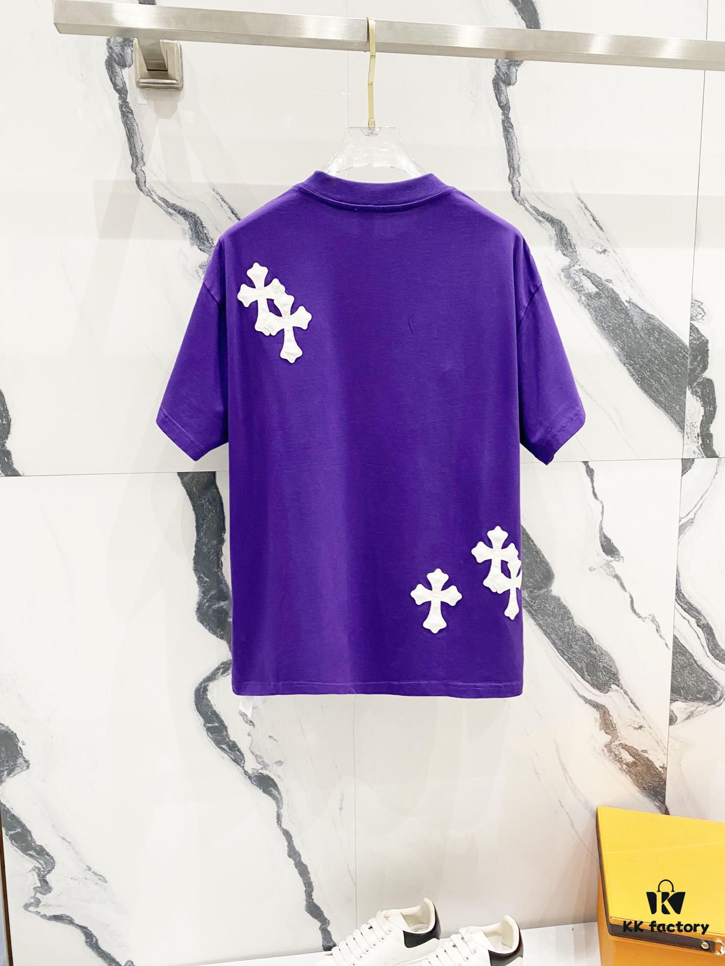 Chrome Hearts 320g Washed Cotton Short Sleeve T-Shirt with Embroidered Logo, Leather Patch and Cross Design