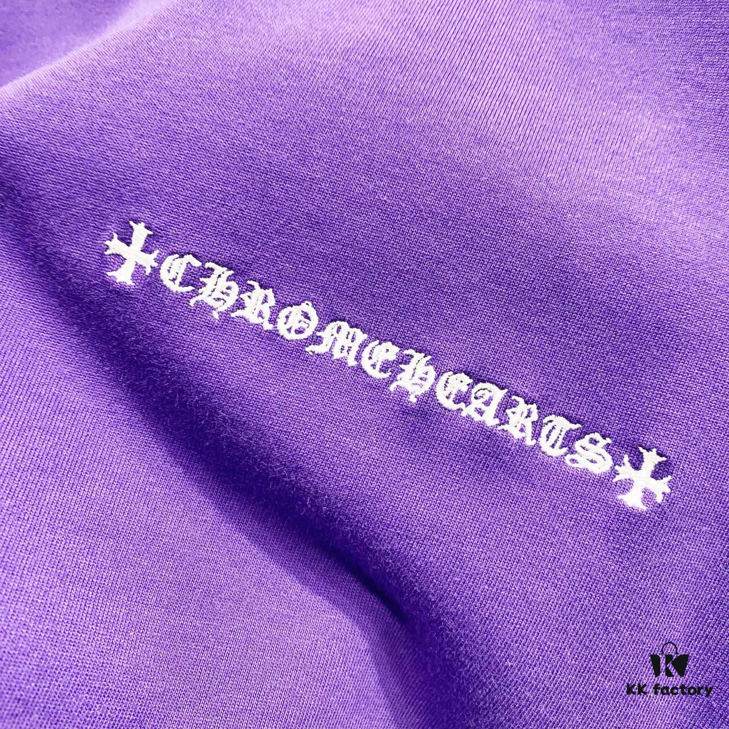 Chrome Hearts 320g Washed Cotton Short Sleeve T-Shirt with Embroidered Logo, Leather Patch and Cross Design