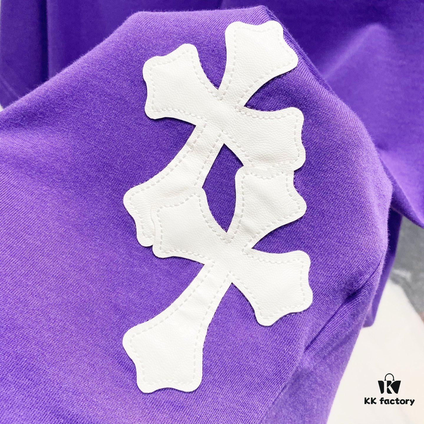 Chrome Hearts 320g Washed Cotton Short Sleeve T-Shirt with Embroidered Logo, Leather Patch and Cross Design