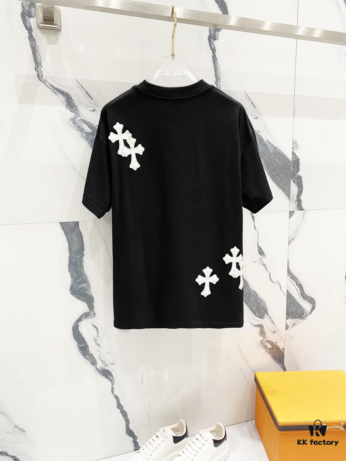Chrome Hearts 320g Washed Short Sleeve T-Shirt with Embroidered Logo, Leather Patch and Cross Design