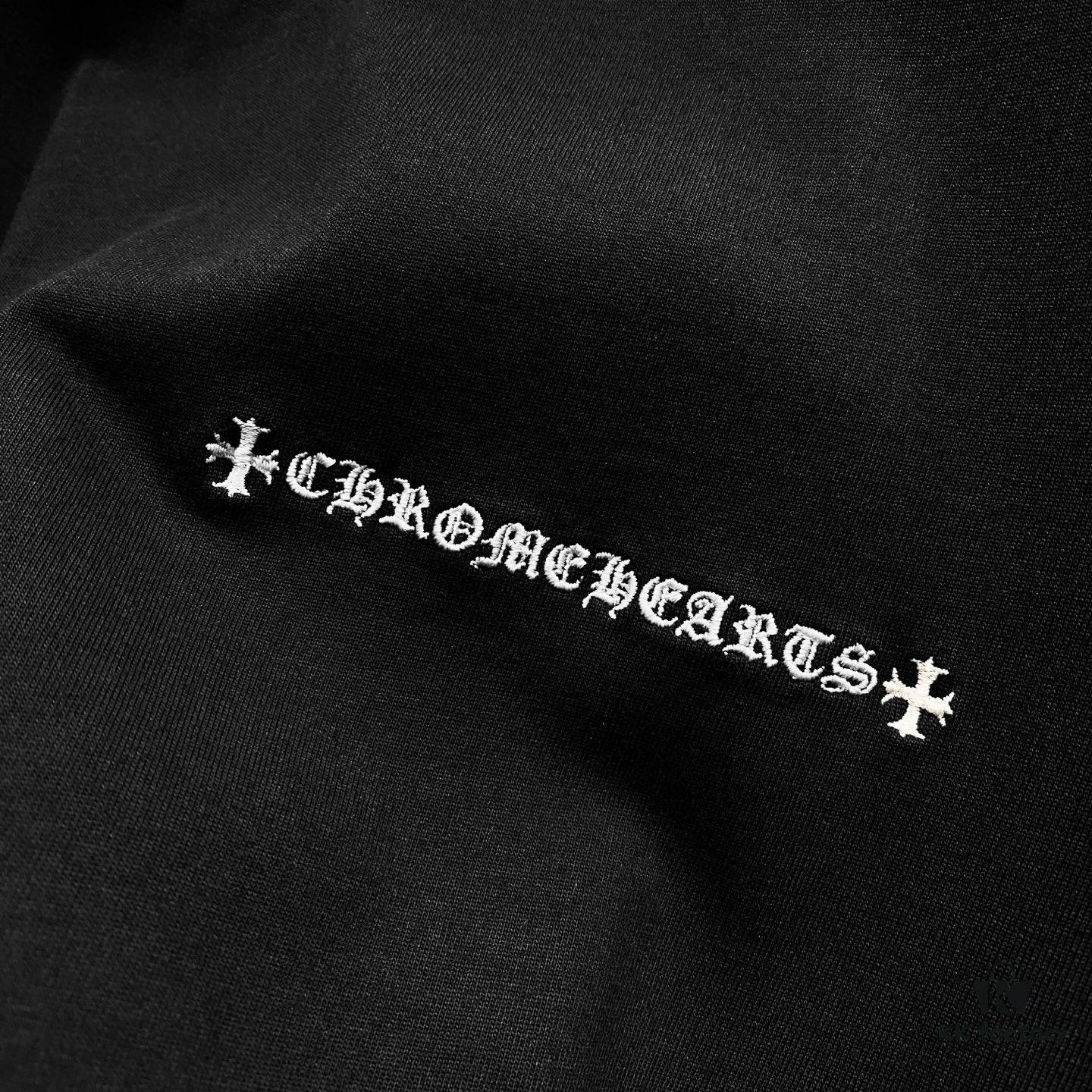 Chrome Hearts 320g Washed Short Sleeve T-Shirt with Embroidered Logo, Leather Patch and Cross Design