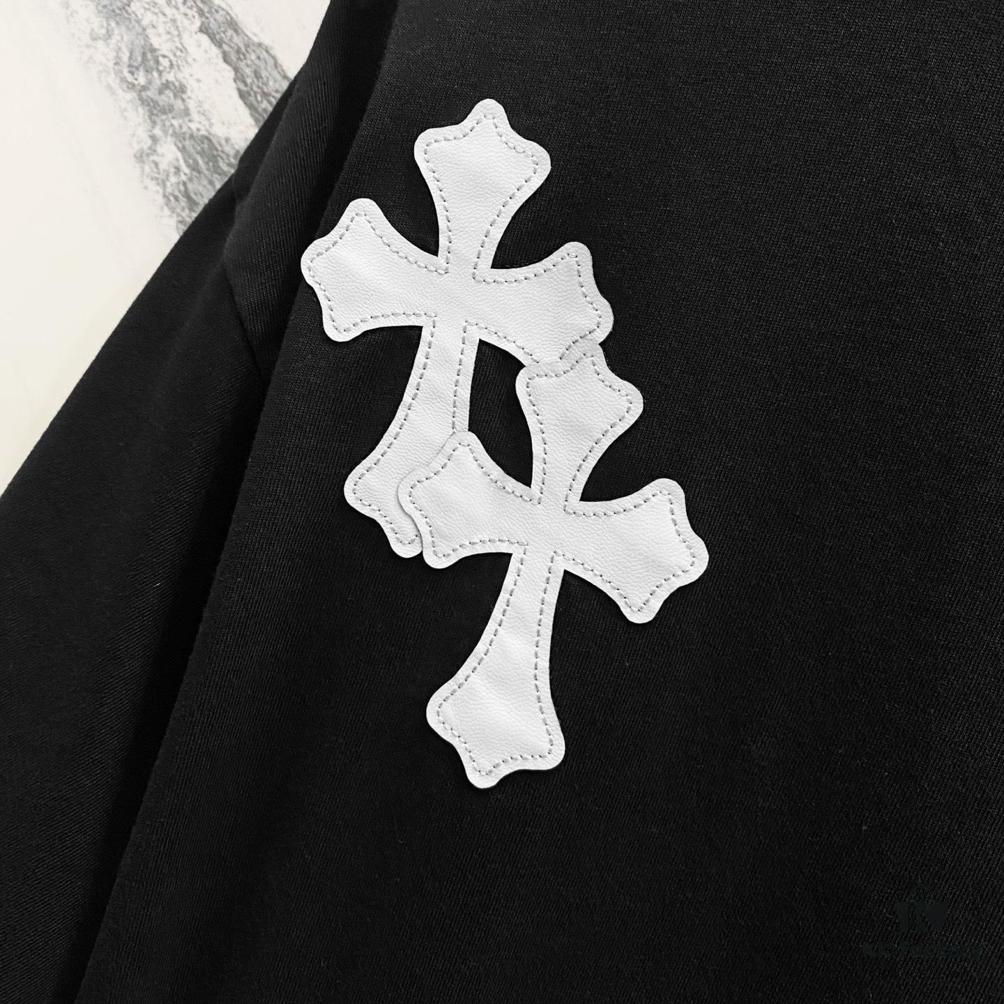 Chrome Hearts 320g Washed Short Sleeve T-Shirt with Embroidered Logo, Leather Patch and Cross Design