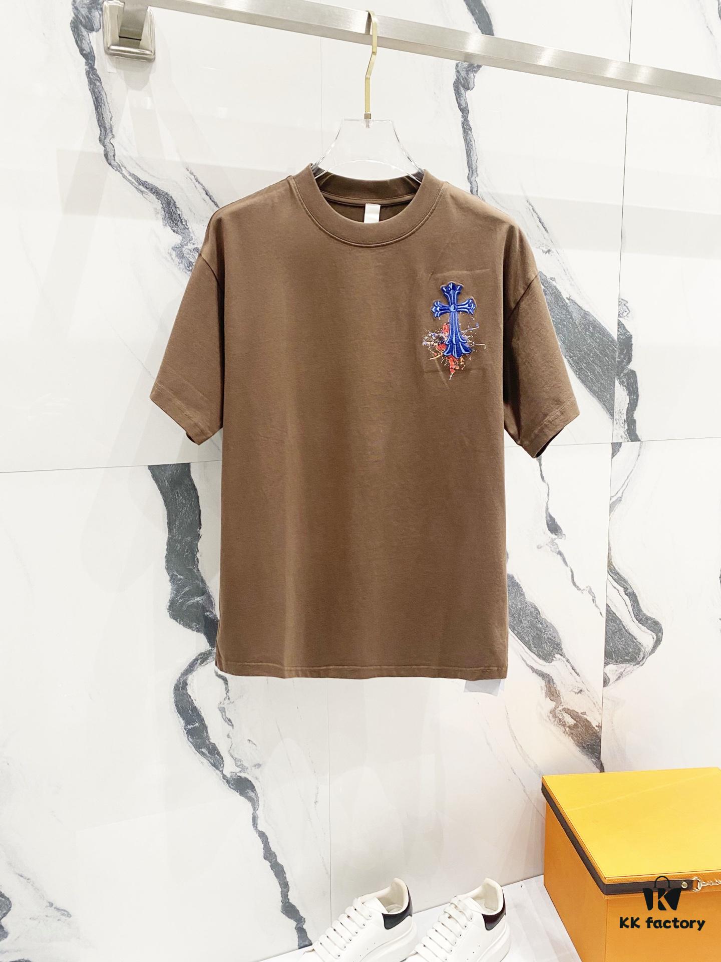Chrome Hearts 320g Washed Short Sleeve T-Shirt with Sanskrit Logo and Cross Embroidery