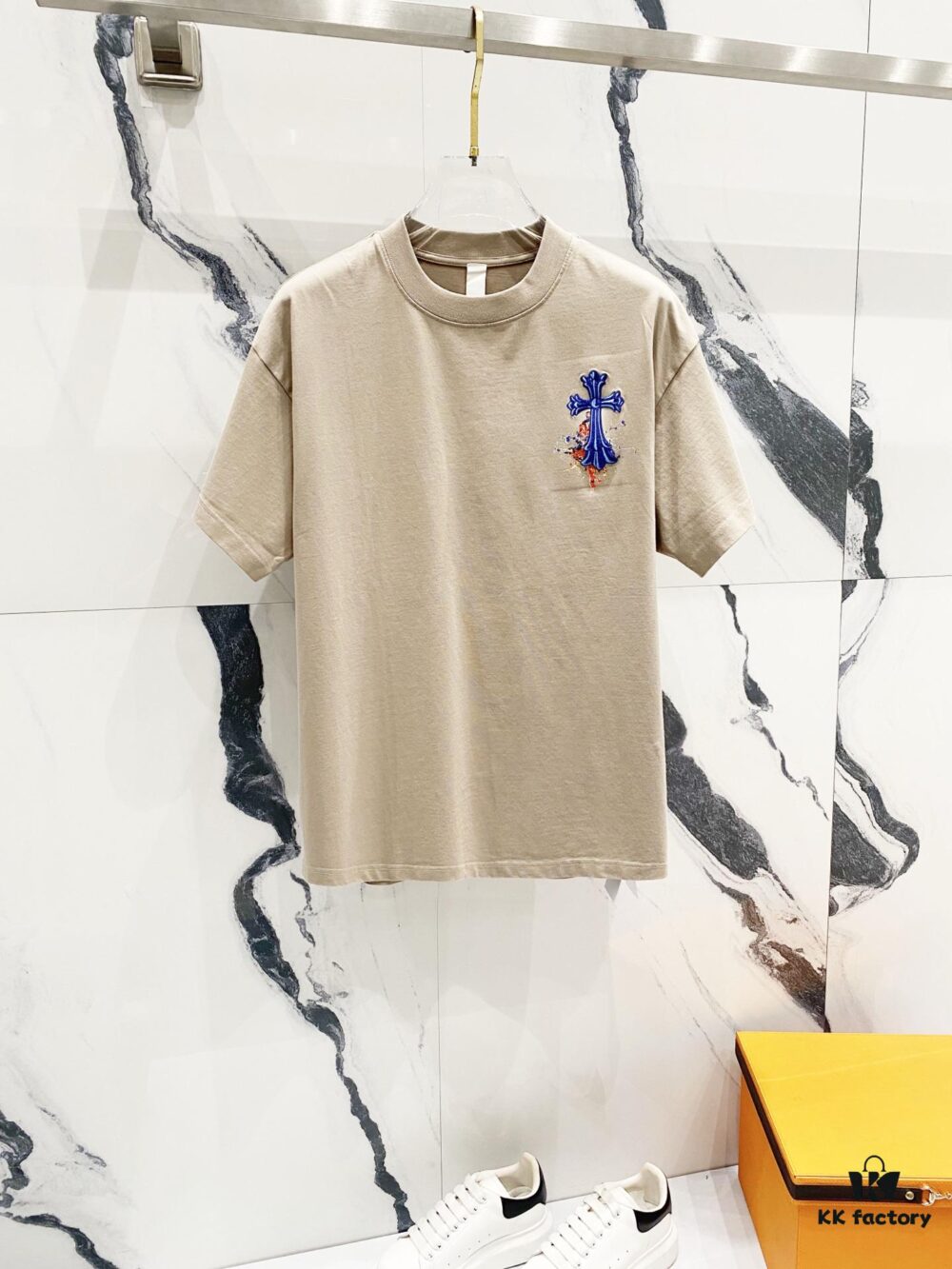 Chrome Hearts 320g Washed Short Sleeve T-Shirt with Sanskrit Logo and Cross Embroidery