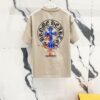 Chrome Hearts 320g Washed Short Sleeve T-Shirt with Sanskrit Logo and Cross Embroidery